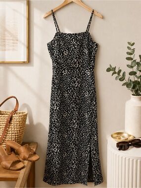 A New Day Black & Cream Animal Print Leopard Midi Dress XS